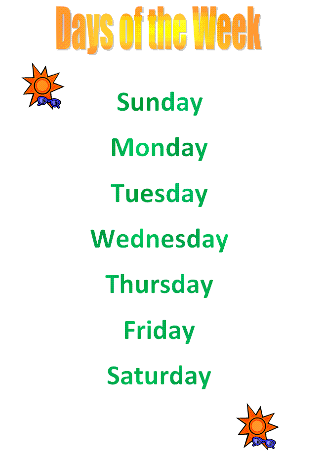 Days of the Week Chart Print Off the Chart and Learn Along with the